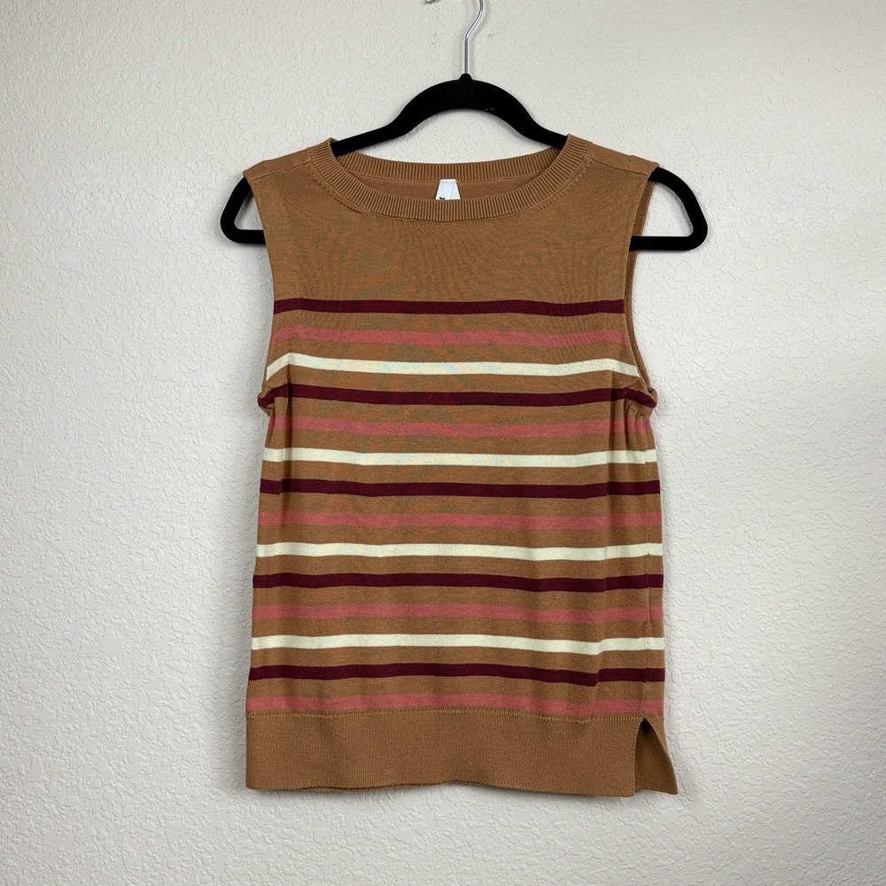 Pact Organic Cotton Striped Knit Tank Top Sweater Vest Brown Geek Chic Preppy S